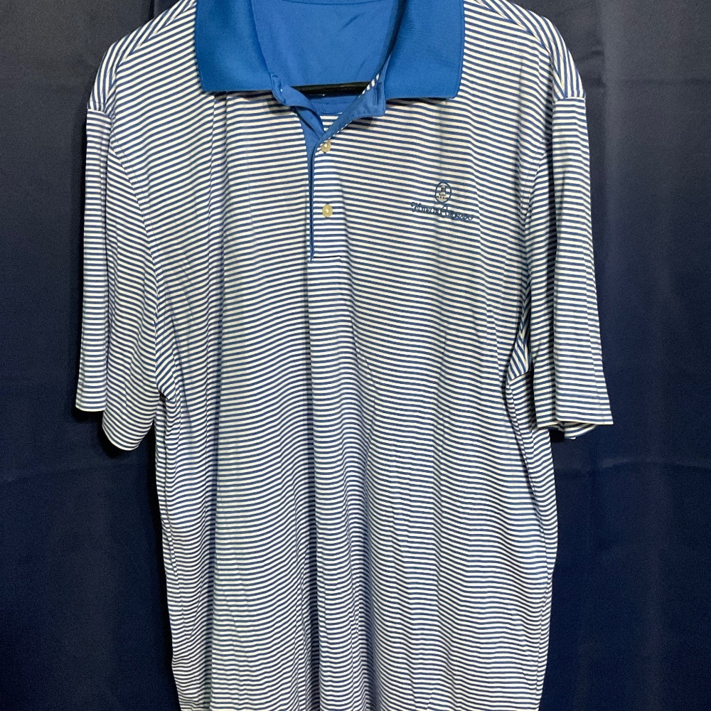 Men’s golf shirt blue and white stripes 2x.  M12